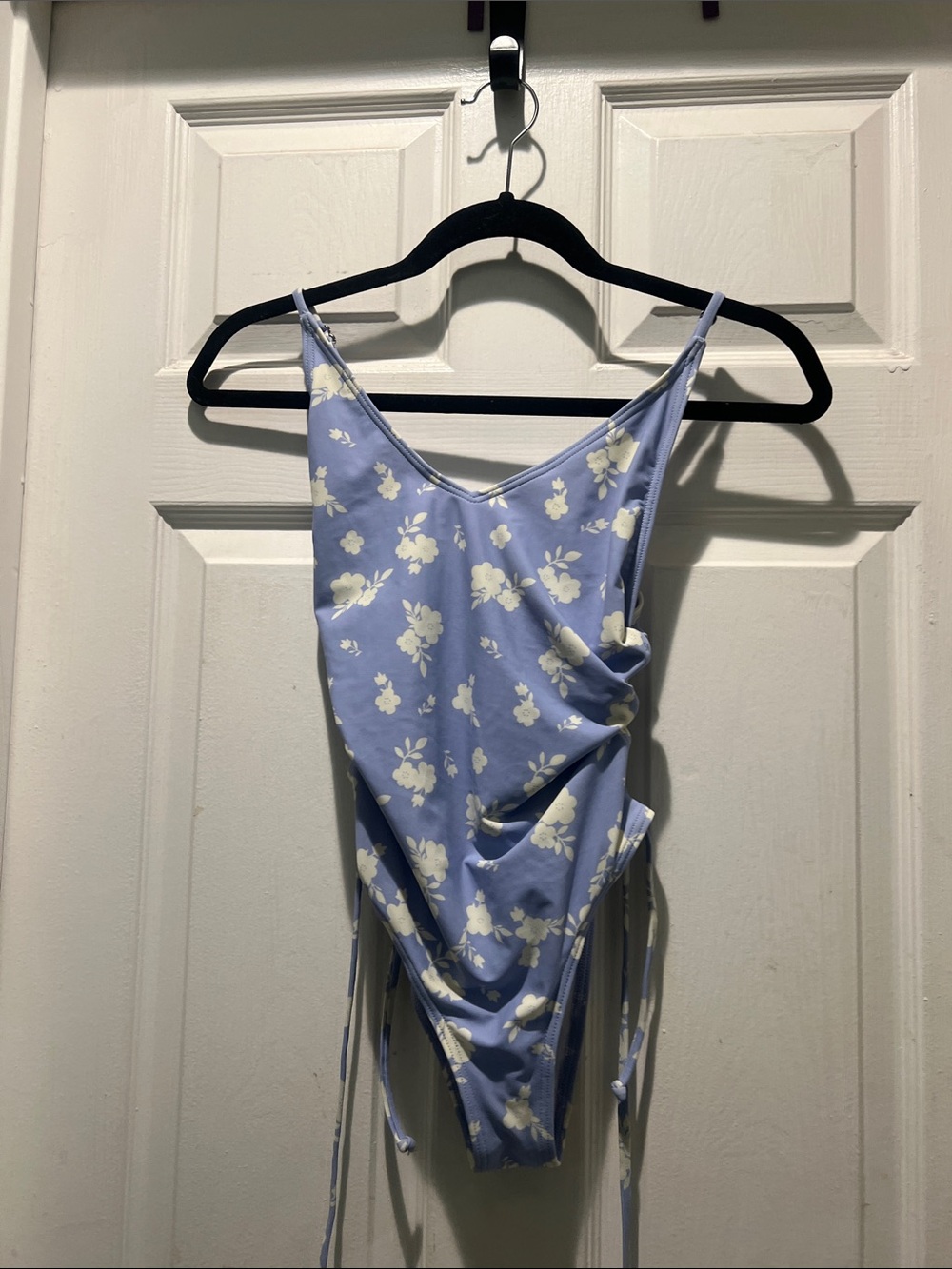 South Beach Light Lilac Floral Side-Tie One-Piece Swimsuit NWT